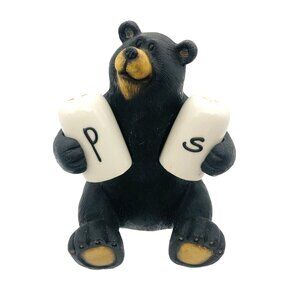 Sitting Black Bear Holding Salt & Pepper Shakers 3 Piece Set